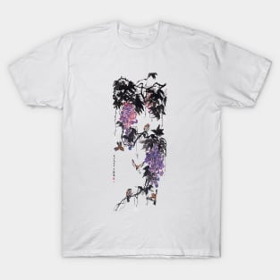 Birds playing around Grapes T-Shirt